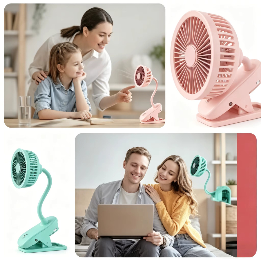 RUDECK Mini-Ventilator Pink USB-aufladbar mit 360 Grad verstellbarem Hals und starkem Wind für Schreibtisch oder Kinderwagen - Bild 3