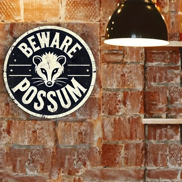 Rundes Metallschild Potdemiel BEWARE POSSUM in Schwarz im Vintage-Design, Durchmesser: 20 cm - Bild 1