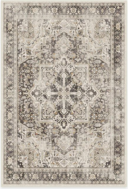 Waschbarer Teppich im persischen Vintage-Stil mit geometrischem Muster, grau, B/T: 80 x 50 cm - Bild 1