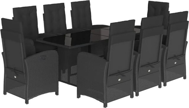 vidaXL 9-teilige Garten-Essgruppe aus Poly-Rattan mit Kissen in Schwarz - Bild 1