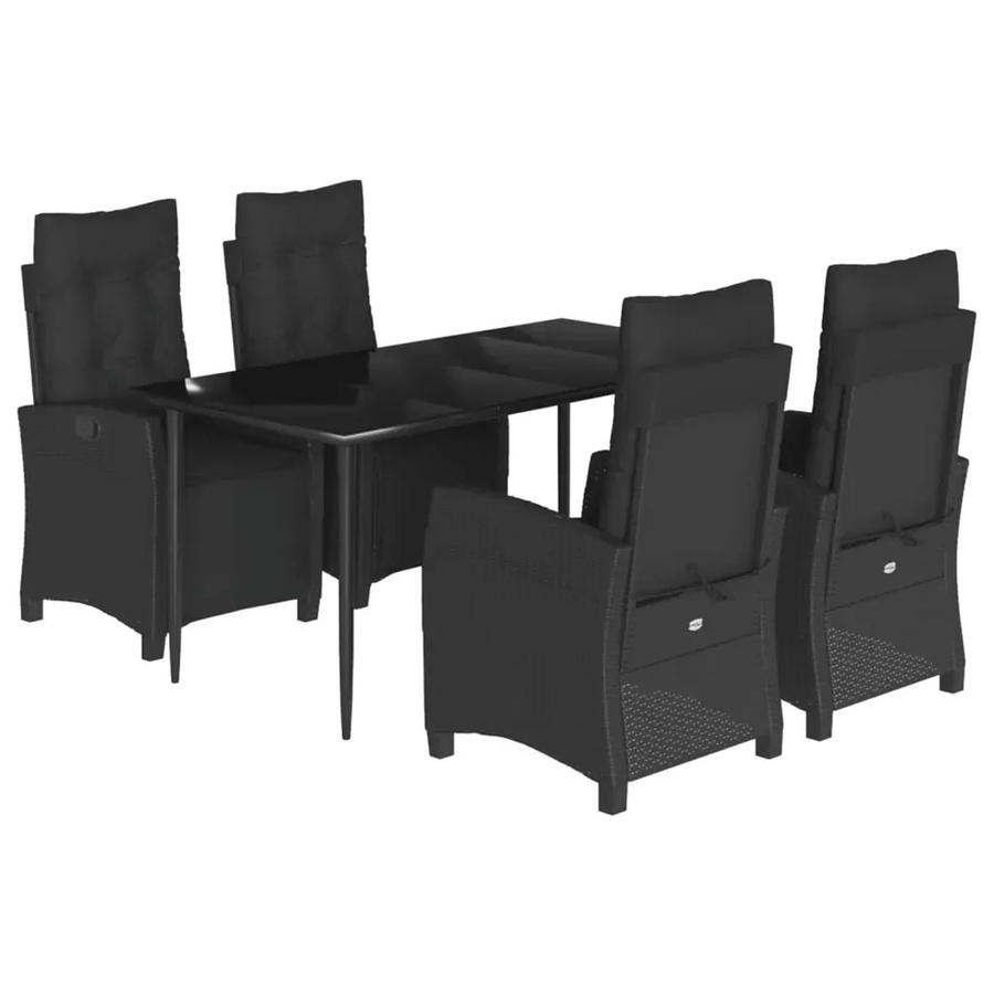 vidaXL 5-teilige Garten-Essgruppe aus Poly Rattan in Schwarz mit Kissen und Tisch aus gehärtetem Glas - Bild 2