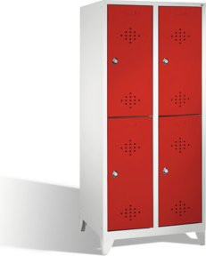 C+P Doppelstockspind Classic mit 4 Fächern und Türen, Front Rubinrot, Korpus Lichtgrau, H: 185 cm, B: 81 cm, T: 50 cm - Bild 1