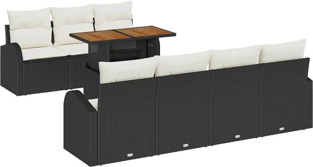 vidaXL Garten-Sofa-Set 8-teilig in L-Form mit Kissen, Schwarz und Beige, wetterfestes Outdoor-Möbelset mit Metallgestell und Polstern - Bild 1