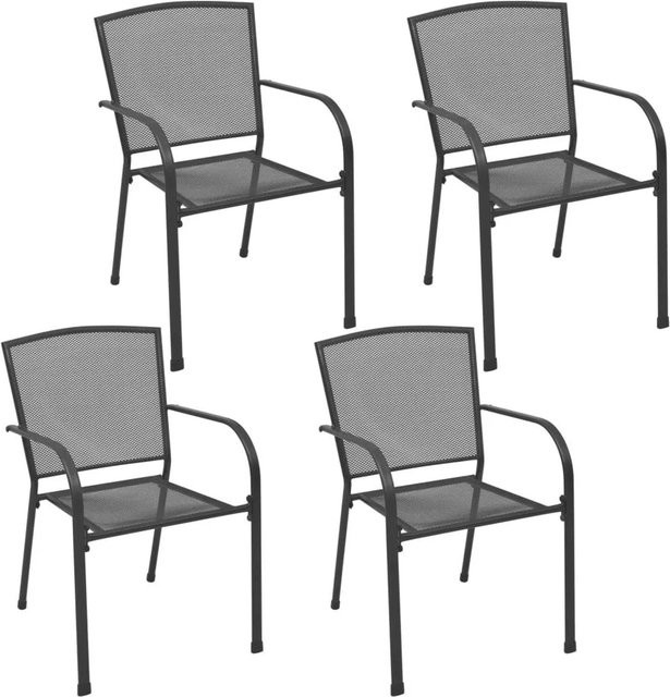 vidaXL Set aus 4 Gartenstühlen in Anthrazit mit modernem Mesh-Design aus Stahl und Textilene, stapelbar - Bild 1