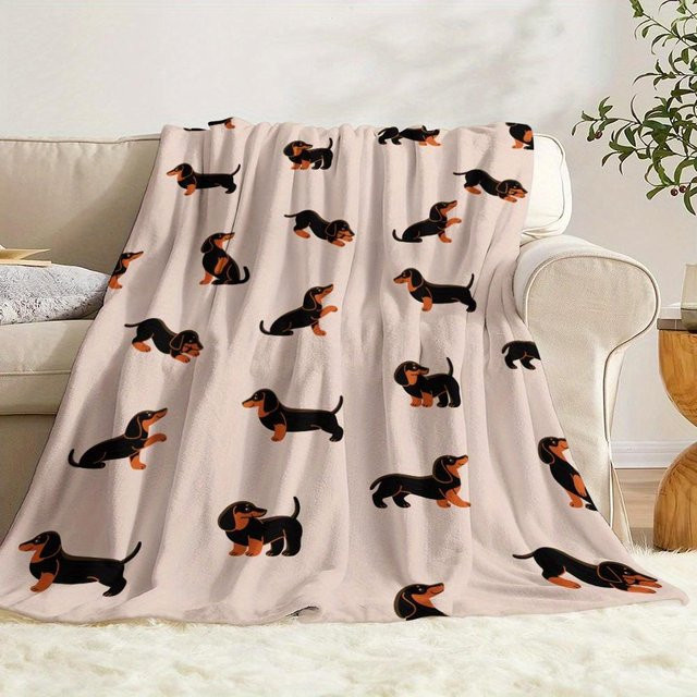 JMG Household Supplies Flanelldecke mit Dackel-Welpenmuster, weiche Überwurfdecke für Sofa und Bett, B/B: 130 x 150 cm - Bild 1