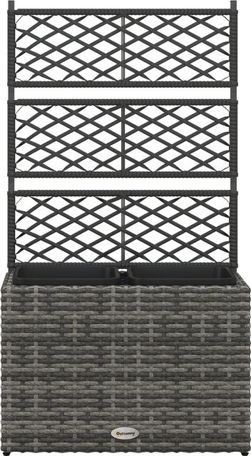 Outsunny Pflanzkübel mit Rankgitter und 2 Töpfen in Grau, Polyrattan und verzinktem Stahl, B/T/H: 57 x 30 x 107 cm - Bild 1