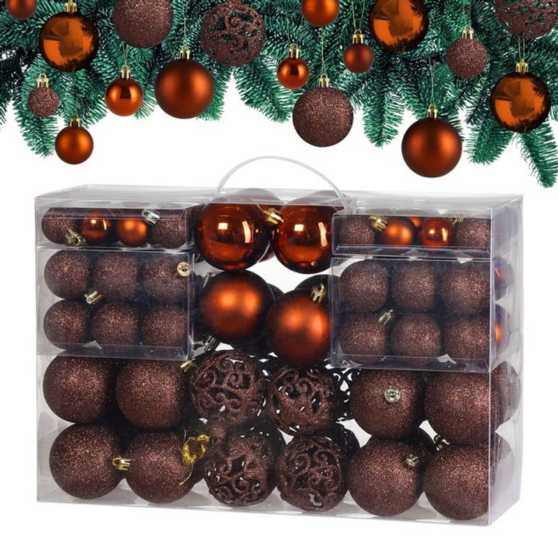CASARIA Weihnachtskugeln in Braun, 100er Set aus Kunststoff, rund und hängend - Bild 2