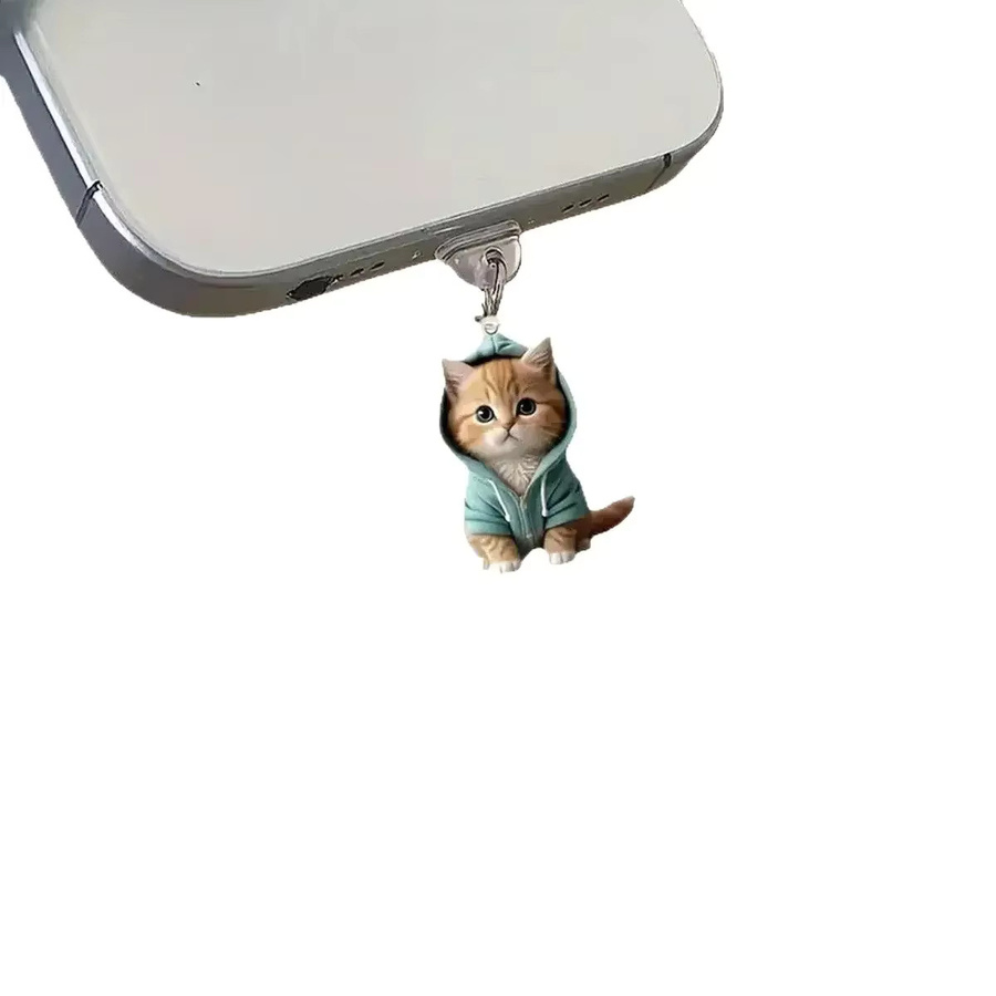 Dekorativer Staubschutz für dein Smartphone mit Katzen-Design für USB-C und iPhone in Grün und Multicolour - Bild 3