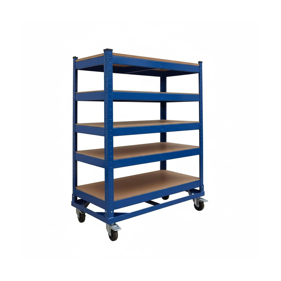 Relaxdays Etagenwagen Blau aus Stahl und MDF, 5-lagig höhenverstellbar mit Rollen, B/T/H: 110 x 90 x 45 cm - Bild 2