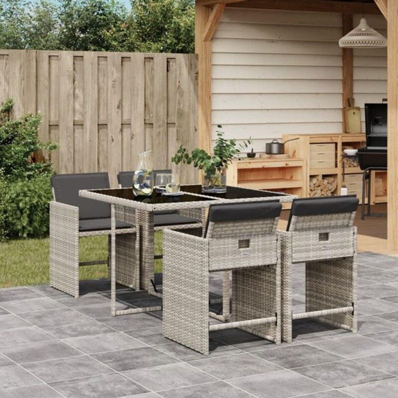 5-tlg. Garten-Essgruppe aus Poly-Rattan mit Kissen in Hellgrau von vidaxl - Bild 1