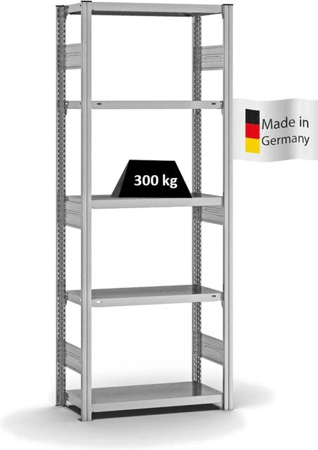 PROREGAL Fachbodenregal Stecksystem T-Profil Heavy-Duty, 5 Ebenen, verzinkt, Farbe: Silber, H x B x T: 200 x 75 x 30 cm - Bild 1