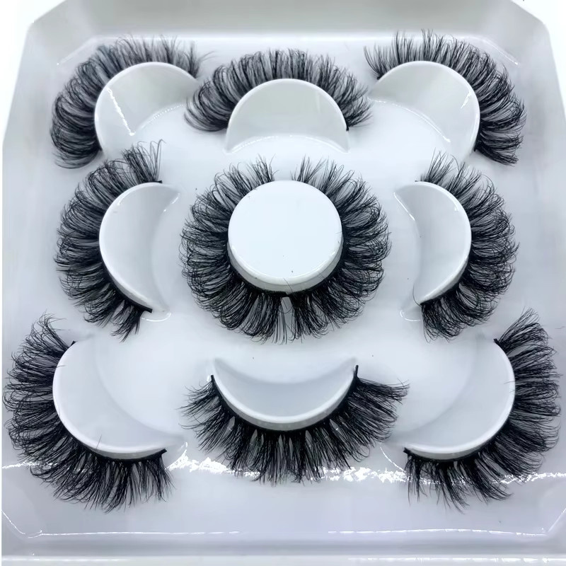AMSDCN Künstliche Wimpern, 3D Nerz-Wimpern, Black, 5 Paar - Bild 5