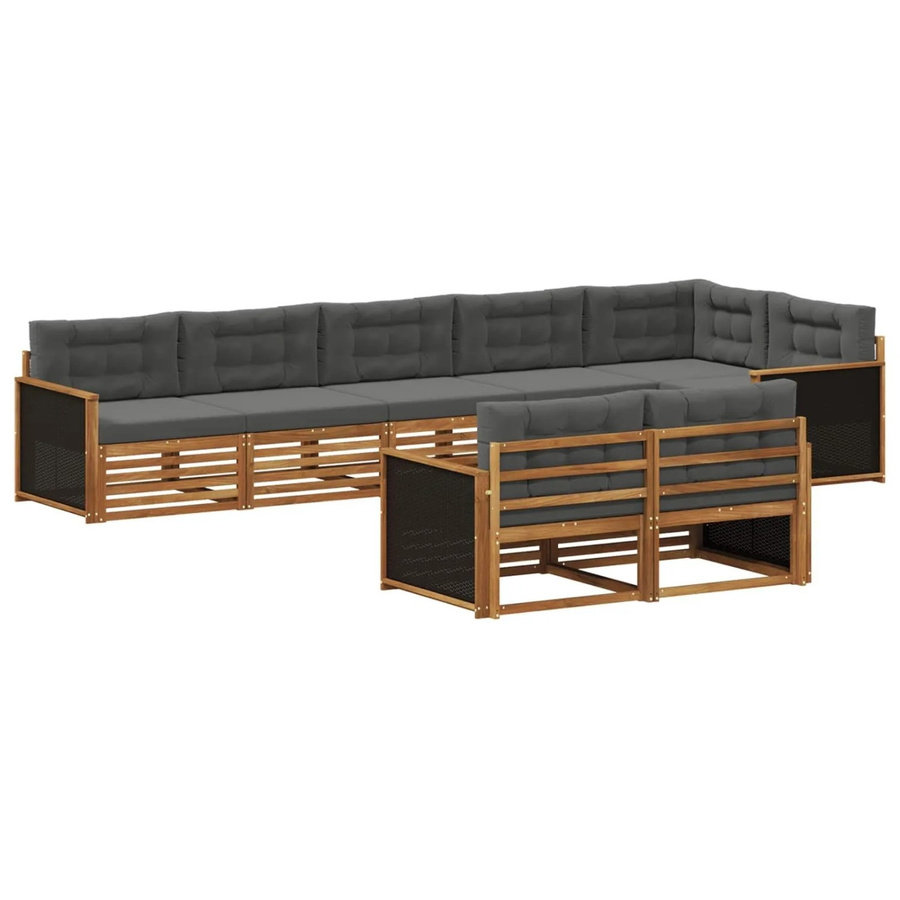 vidaXL Outdoor-Sofagarnitur L-Form aus Akazienholz in Natur und Anthrazit mit Kissen und Rückenpolstern - Bild 2