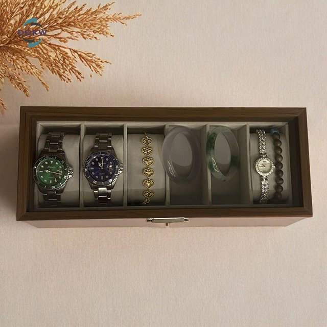 DOKW Uhren-Aufbewahrungsbox aus Holz mit transparenter Glasvitrine in Braun - Bild 1