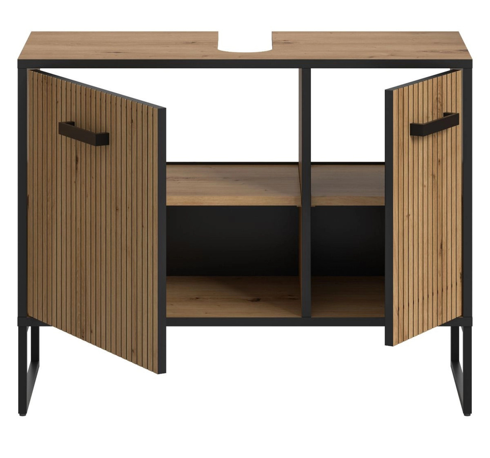 Waschbeckenunterschrank Scana in Eiche, modern und matt, B/T/H: 80 x 36 x 63 cm - Bild 5