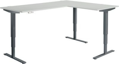 Elektrisch höhenverstellbarer Winkelschreibtisch AERO FLEX mit Memorypanel, B 2000 x T 1600 mm, lichtgrau/anthrazit - Bild 1