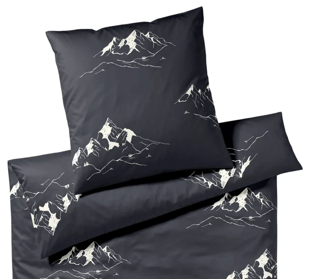 Mako-Satin Bettwäsche Mountain Top Graphit Berge Grau mit Bettbezug und Kissenbezug aus Baumwolle, B/H: 135 x 200 cm, Kissen: 80 x 80 cm - Bild 1