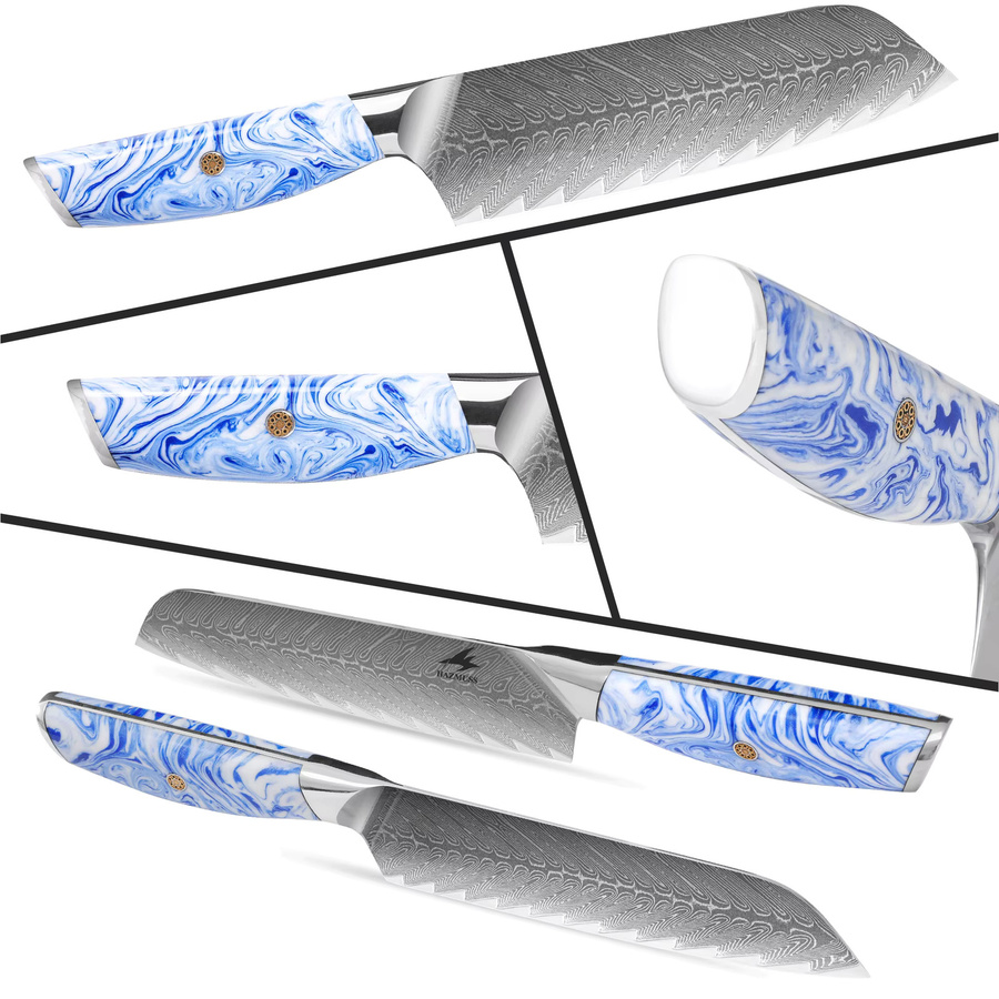 HAZMUSS Santoku Küchenmesser aus Damaszener Stahl mit VG10 Schneidkern und ergonomischem Kunststoffgriff, 7 Zoll (17,78 cm) - Bild 5