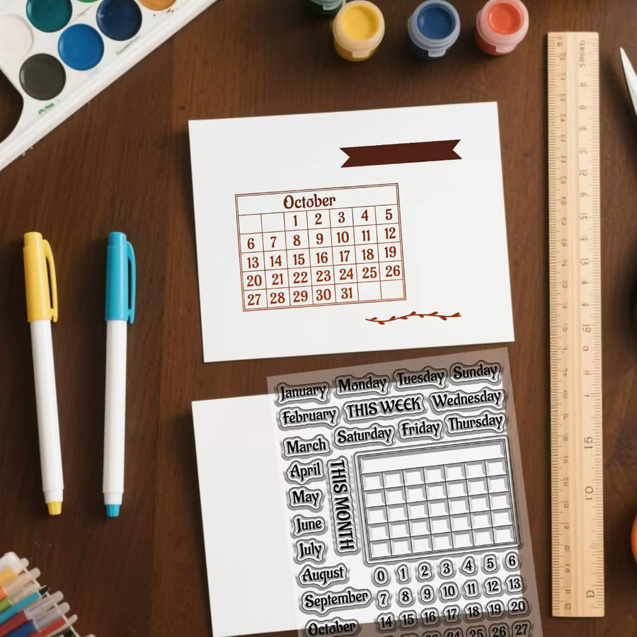 Transparenter Silikonstempel Kalenderplaner für Scrapbooking und Kartenherstellung mit Monatsnummer, Datum und Uhrzeit - Bild 2