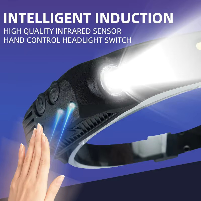 ESMARTER LED Stirnlampe mit USB-Aufladung und integriertem Sensor, Schwarz - Bild 6