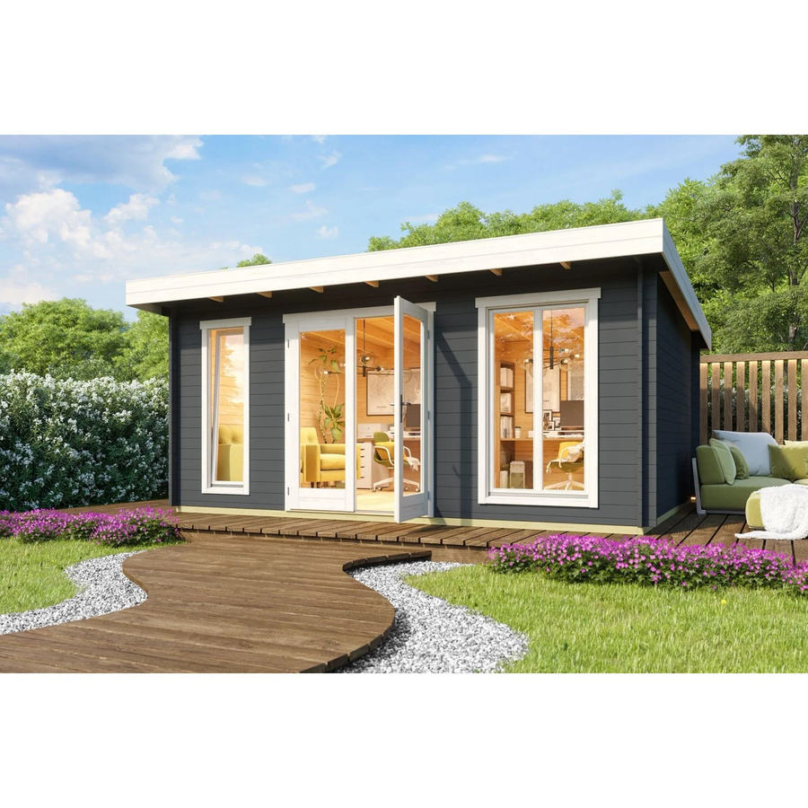Lasita Holz-Gartenhaus Dorset mit Flachdach in Carbongrau, B/T/H: 540 x 460 x 239,4 cm - Bild 3