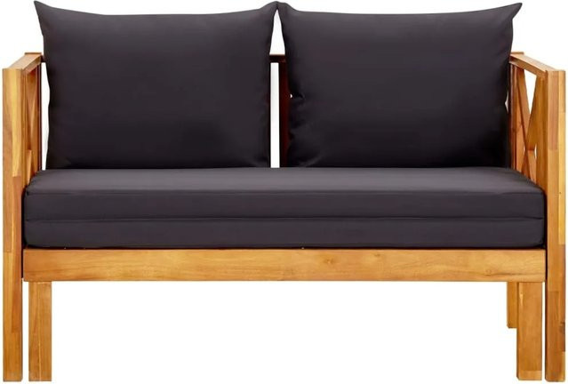vidaXL 2-Sitzer-Gartenbank aus Massivholz Akazie mit Kissen und Armlehnen, Grau, B: 122 cm, H: 68,5 cm, T: 66 cm - Bild 1