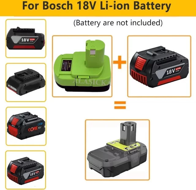 Alasicka Akku Adapter Konverter für Bosch 18V Lithium-Batterien auf Ryobi 18V Li-Ion Akku Schnurlose Elektrowerkzeuge, Farbe: Grün - Bild 1