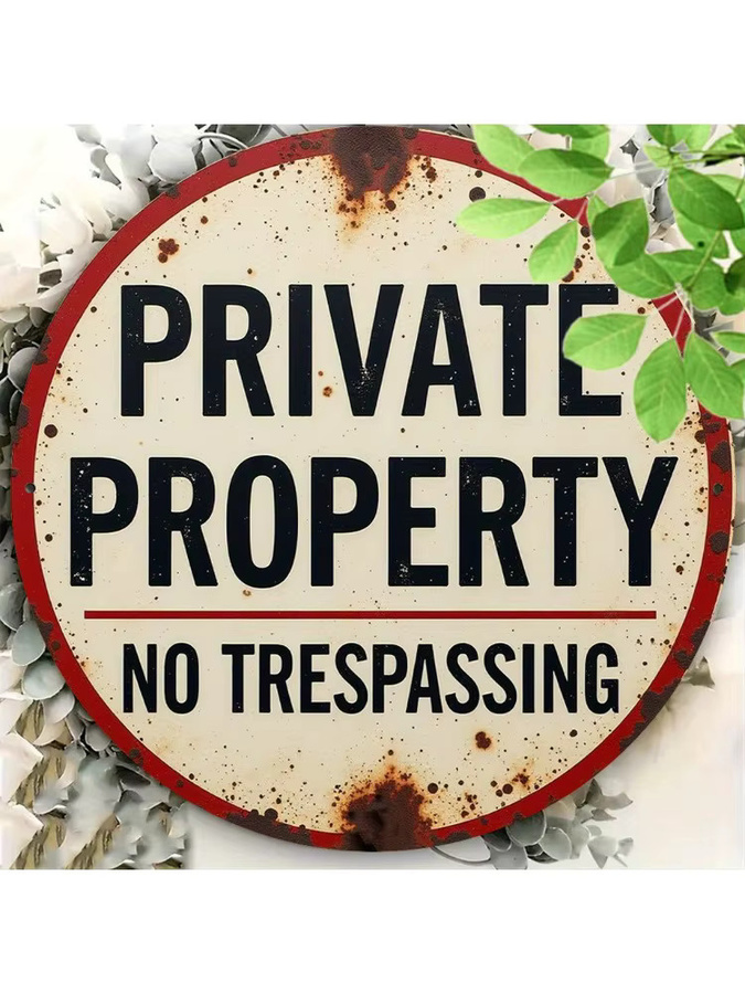 Rundes Vintage-Schild aus Aluminium von Potdemiel Private Property No Trespassing in Weiß, Durchmesser: 20 cm - Bild 6