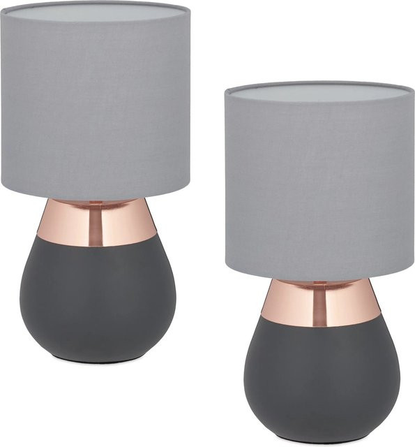 Relaxdays Tischlampen Set aus Metall in Kupfer mit Stoffschirm, 2er Set, Höhe: 32 cm, Durchmesser: 18 cm - Bild 1