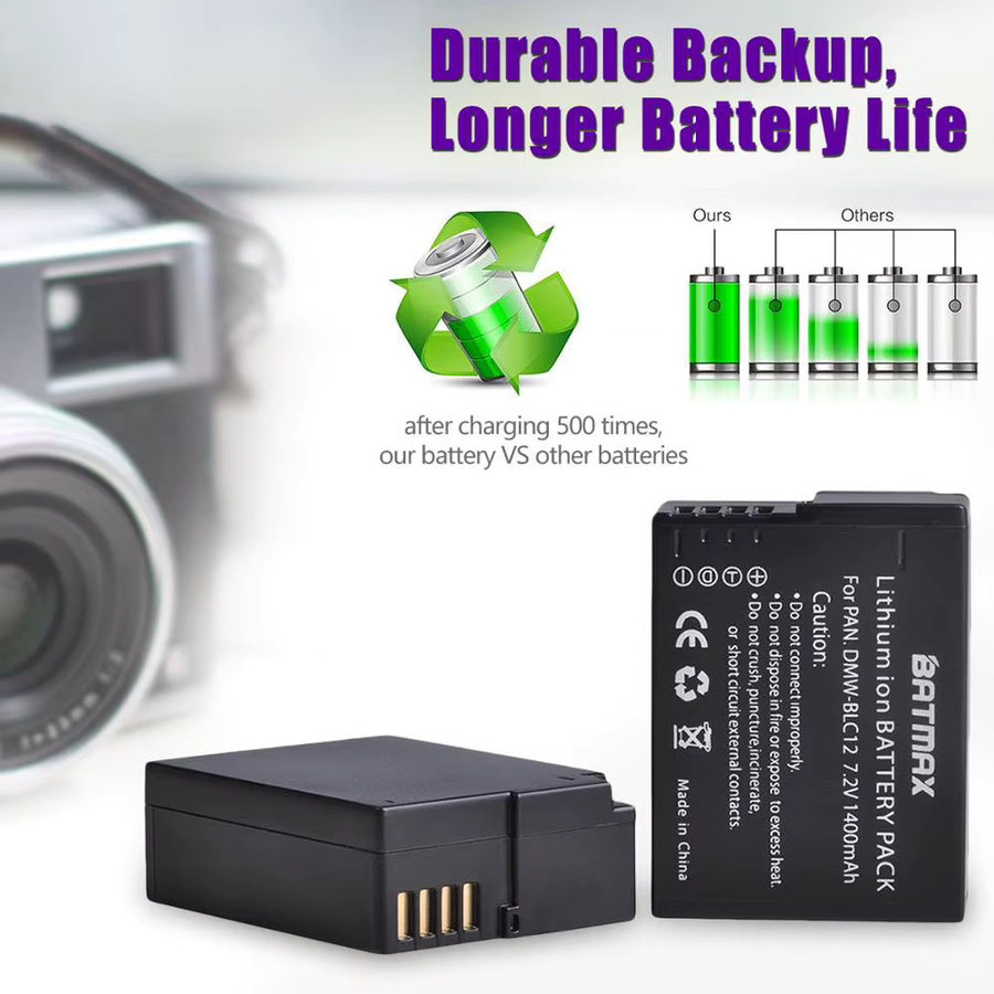 Batmax Akku und LED-Doppelladegerät Set DMW-BLC12 DMW-BLC12PP in Schwarz für Panasonic Lumix DMC-G5 G6 G7 GH2 DMC-GX8 DMC-FZ1000 FZ200 FZ300 - Bild 4
