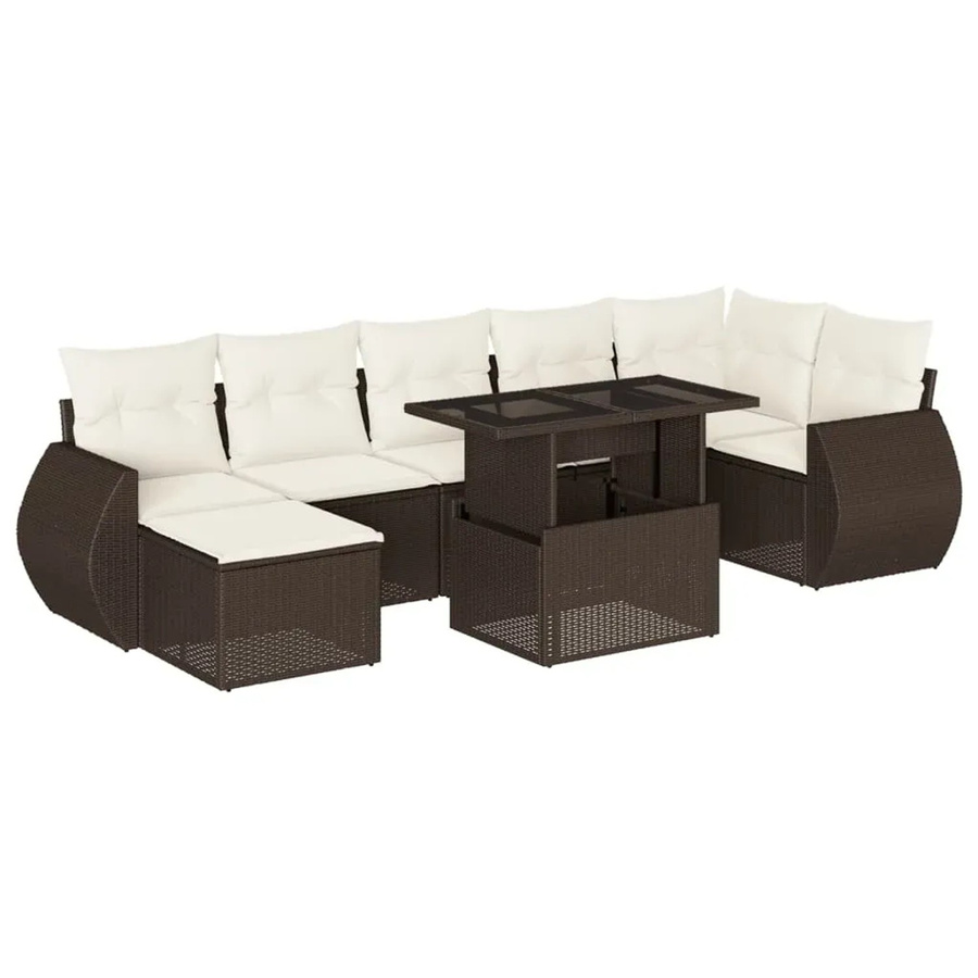 vidaXL 8-teilige Garten-Sofagarnitur in L-Form aus braunem Poly-Rattan mit UV-beständigen Kissen und pulverbeschichtetem Stahlgestell - Bild 2