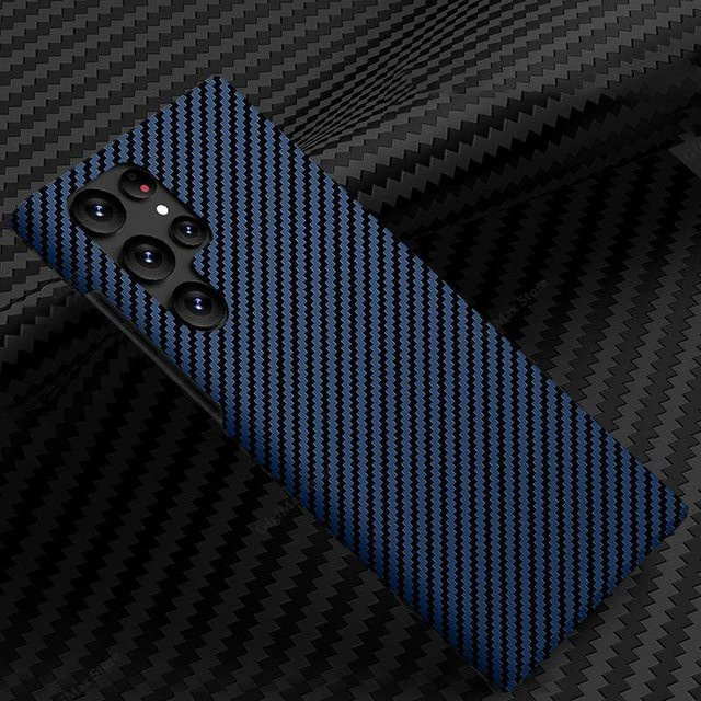 Carbon Fiber Schutzhülle für Samsung Galaxy S24 S23 S22 Ultra 5G Plus in Blau mit kabellosem Laden - Bild 1
