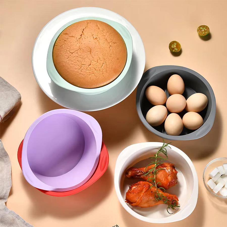4er-Set Silikon Backformen in Grau und Grün für Mousse, Fondant und Gebäck in runder Zylinderform - Bild 2