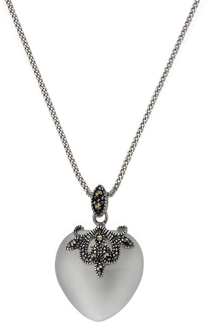Zeeme Gemstones Halskette 925 Silber, oxydiert, Katzenauge, Markasit, Damen, 45cm - Bild 1