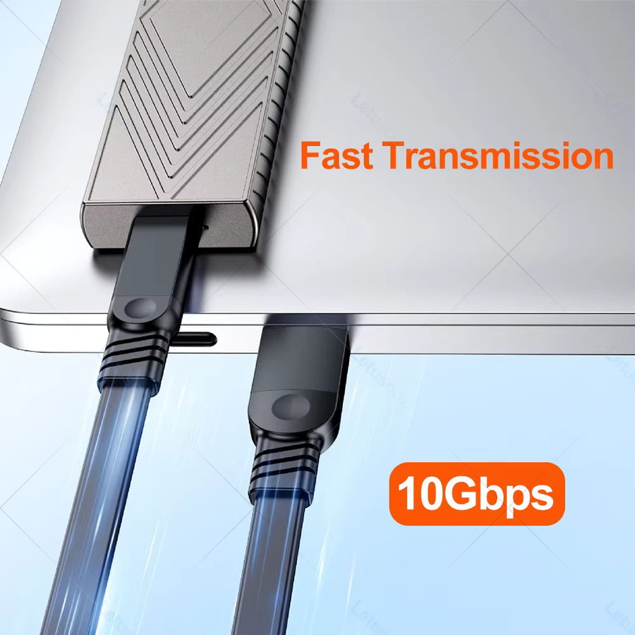 Letusoon USB-C auf USB-C Schnellladekabel 60W, USB 3.2 Datenkabel mit 10 Gbit/s, Schwarz - Bild 3