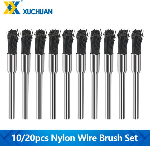 xcan Nylon-Drahtbürsten-Set in Schwarz mit 3,0 mm Schaft zur Rostentfernung und Reinigung für Dremel-Drehwerkzeuge, 10-teilig - Bild 1