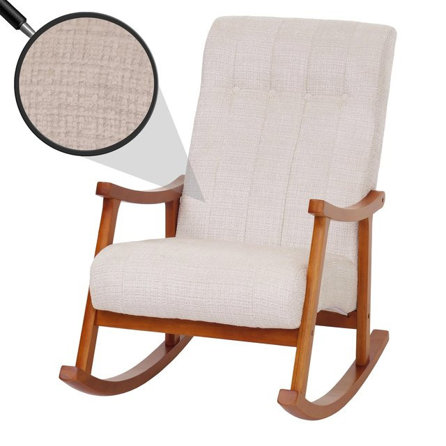 Relaxsessel MCW-K10 Schaukelstuhl aus Holz mit Chenille-Stoffbezug in Beige und Walnuss-Optik - Bild 1