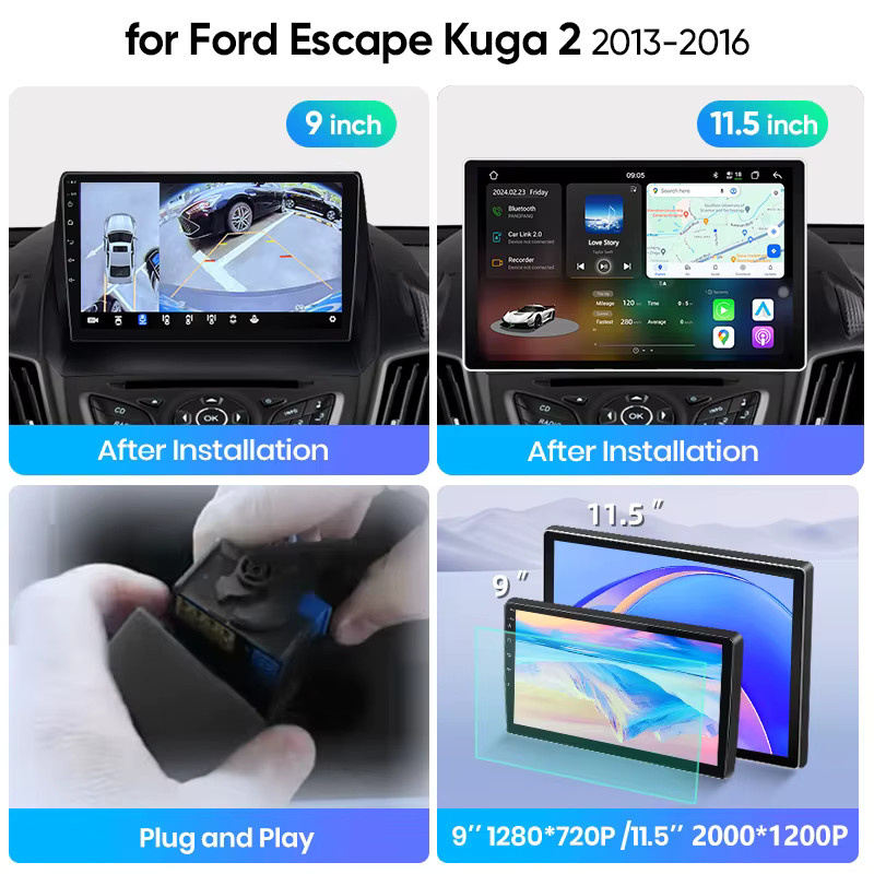 Junsun Android Auto Autoradio mit 9.0 Zoll IPS Touchscreen für Ford Escape Kuga 2 C-MAX, Wireless Apple CarPlay Multimedia System, Schwarz - Bild 3