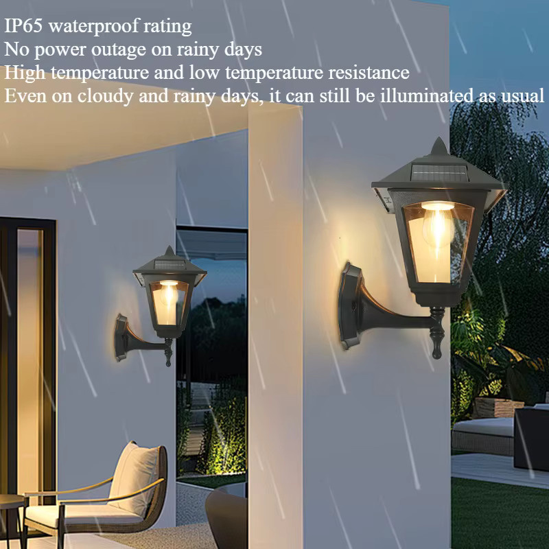 Claeted Retro LED Solar Wandleuchte aus Metall in Schwarz mit warmweißem Licht für Garten und Hof - Bild 2