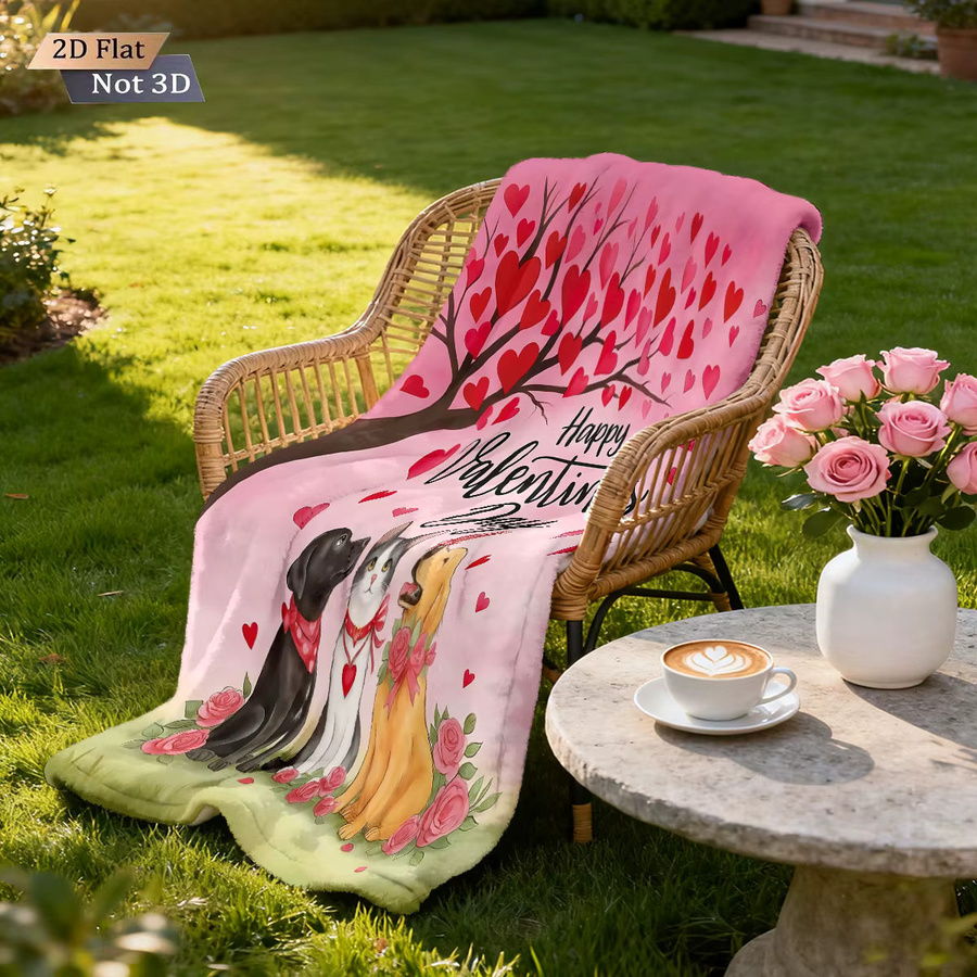 Romantische Flanelldecke mit Liebeshund-Aufdruck in Pink, maschinenwaschbar - Bild 4