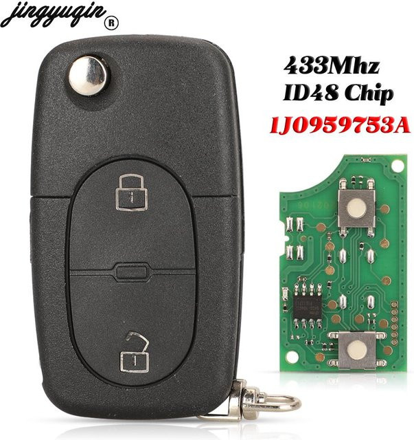Jingyuqin Klappbarer Autoschlüssel 433MHz mit ID48 Chip für VW Volkswagen Golf 4 Passat MK4 Seat Skoda, Farbe: Schwarz, Inklusive Schlüsselanhänger und HU66 Klinge - Bild 1