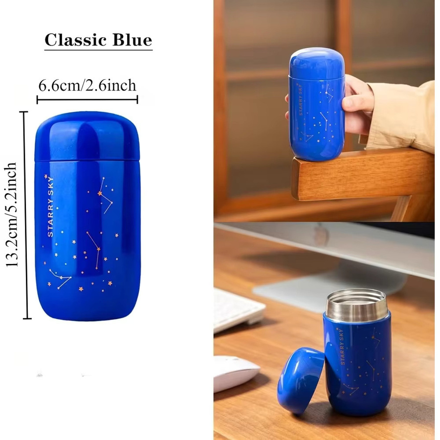 Mini-Thermosflasche aus Edelstahl 304 mit Sternenhimmel-Design in Blau, tragbare Wasserflasche, BPA-frei, Volumen: 13,2 l, Höhe: 6,6 cm - Bild 5