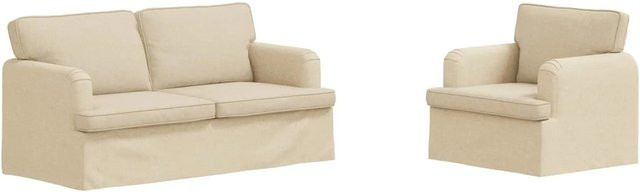 vidaXL Sofa 2-teilig in Creme mit Stoffbezug und Metallrahmen, B/T/H: 162 x 80 x 85 cm - Bild 1