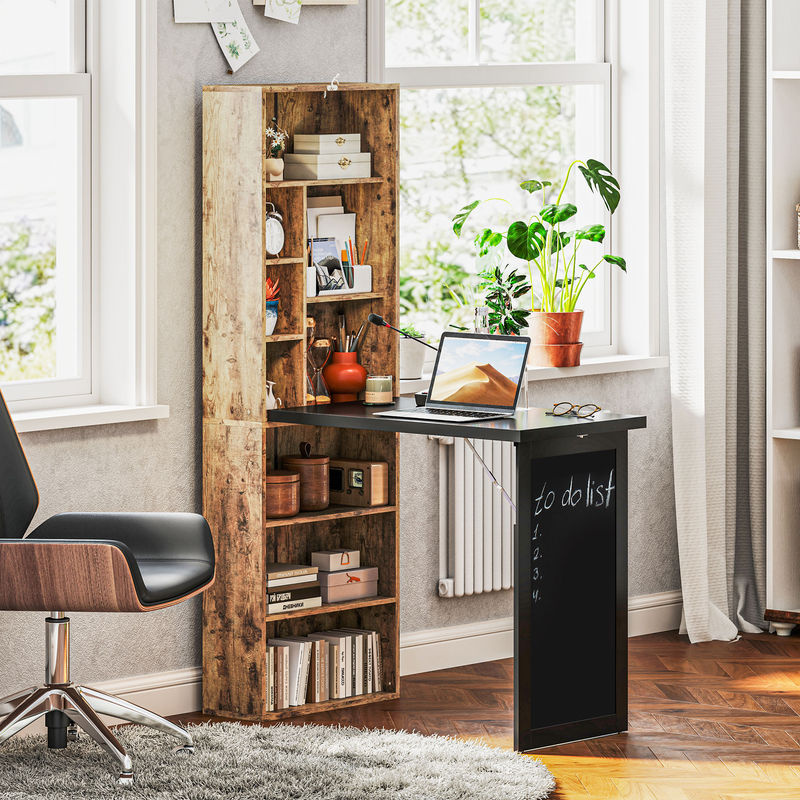 HOMCOM Klappbarer Computertisch mit Bücherregal und Tafel in Braun, B/T/H: 98 x 51 x 153 cm - Bild 2