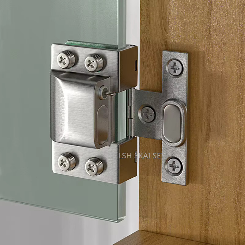 LSH SKAI SET Hydraulisches Dämpfungsscharnier für Glas in Edelstahl-Optik mit magnetischer Befestigung und nicht durchdringender Installation für Schranktüren und Möbelbeschläge - Bild 2