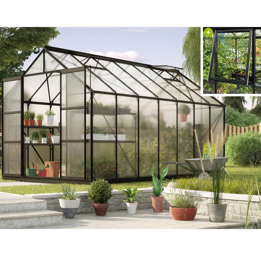 Vitavia Gewächshaus Jupiter 11500 in Schwarz mit 11,5 m² Fläche und Polycarbonat-Verglasung - Bild 4