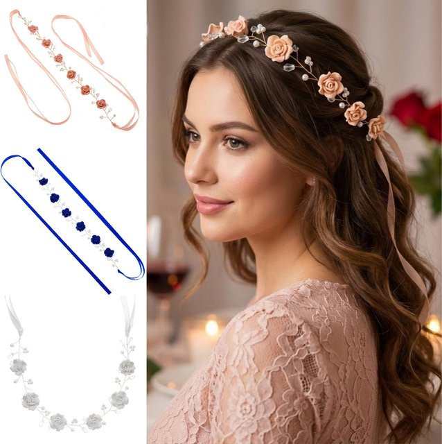 Miallo Haarranke, Pfirsich Rose Blume, Perle, Kristall, Damen - Bild 1