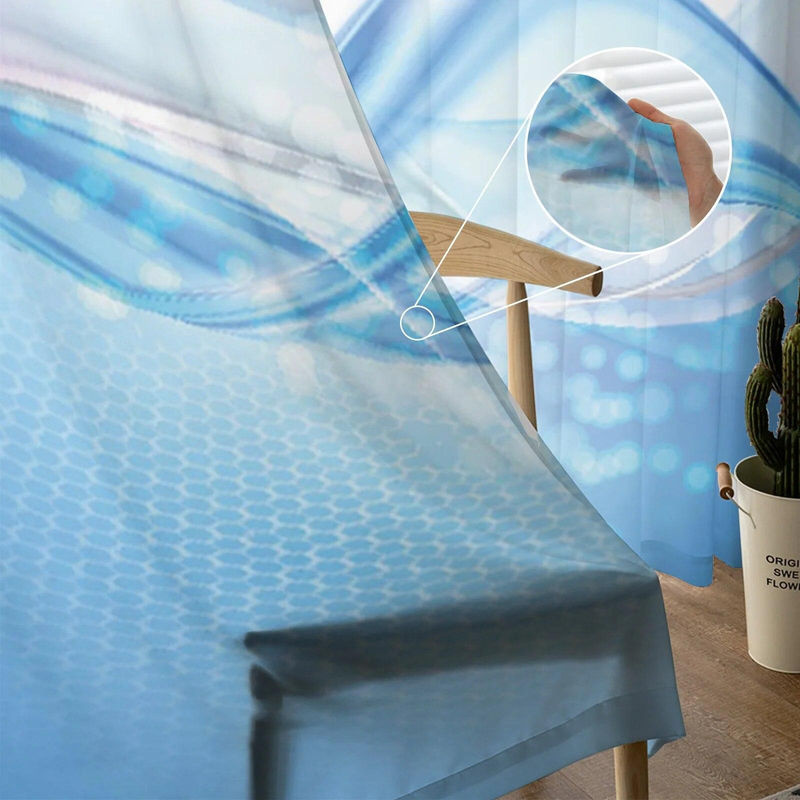 A Family Of Home Textiles Transparenter Tüllvorhang Ripple Blue Curved Art in Weiß und Blau, B: 135 cm, H: 114 cm - Bild 3