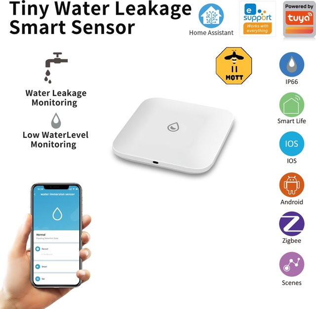 LINCUKOO Intelligenter Wasserleck-Sensor ZigBee Smart Leckage-Detektor in Weiß für Tuya, Home Assistant und eWeLink zur Smart Home Sicherheit - Bild 1