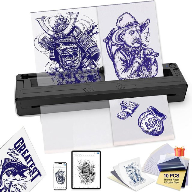 PEPAX Tragbarer Bluetooth Thermotransfer-Drucker für Tattoo-Schablonen und Transferpapier in Schwarz - Bild 1